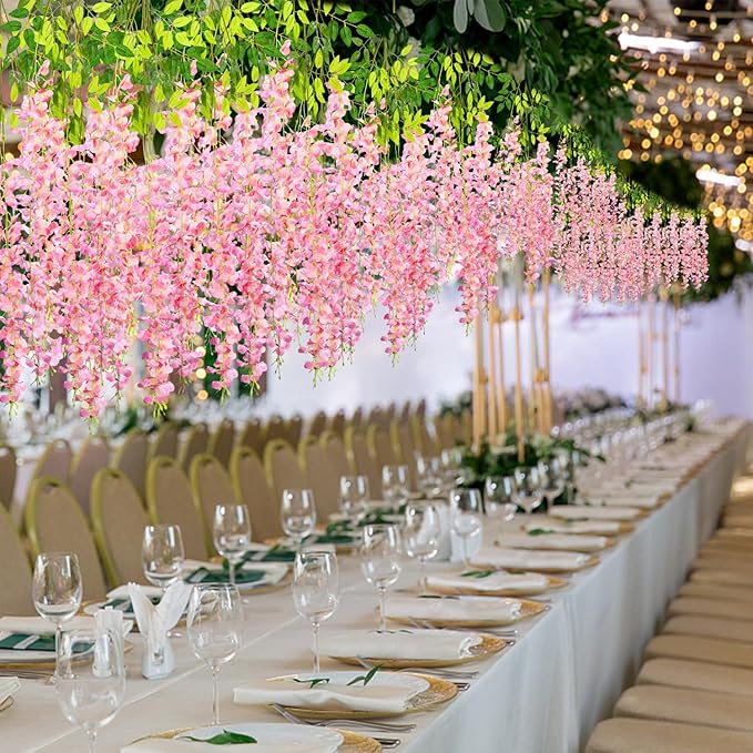 Alotiki 108 Pack Wisteria Hanging Flowers,108 Pack Fake Hanging Flowers,Wisteria Artificiales Garland for Home Wedding Arch Floral Party Garden Ceremony Outdoor Decor,3.6 Feet Long(108,Pink)