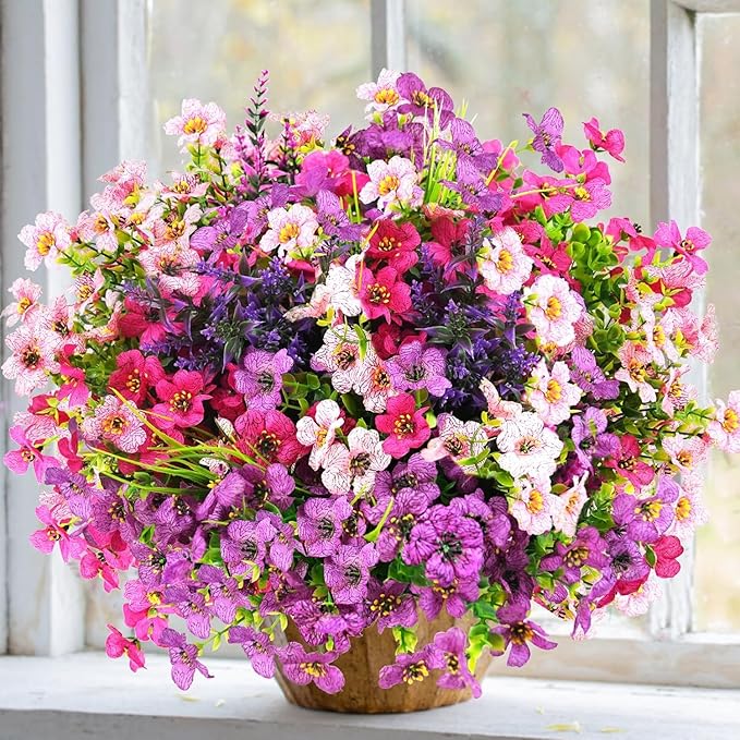 trytuny Artificial Flowers for Outdoor, UV Resistant Realistic Fake Flowers and Faux Plants for Indoor Outdoor, Garden Patio Porch Window Box Decor All Year (20pcs - Mixed Color)