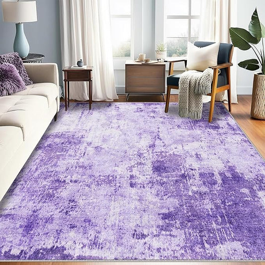 RELEANY Washable Area Rugs 9'x12' Non-Slip Modern Abstract Soft for Living Room Entryway Bedroom Nursery, Print Pattern, Purple Gray Pink White