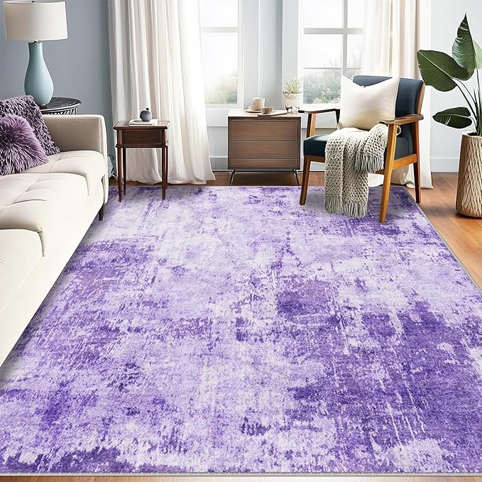 RELEANY Washable Area Rugs 6'x8' Non-Slip Modern Abstract Soft for Living Room Entryway Bedroom Nursery, Print Pattern, Purple Gray Pink White