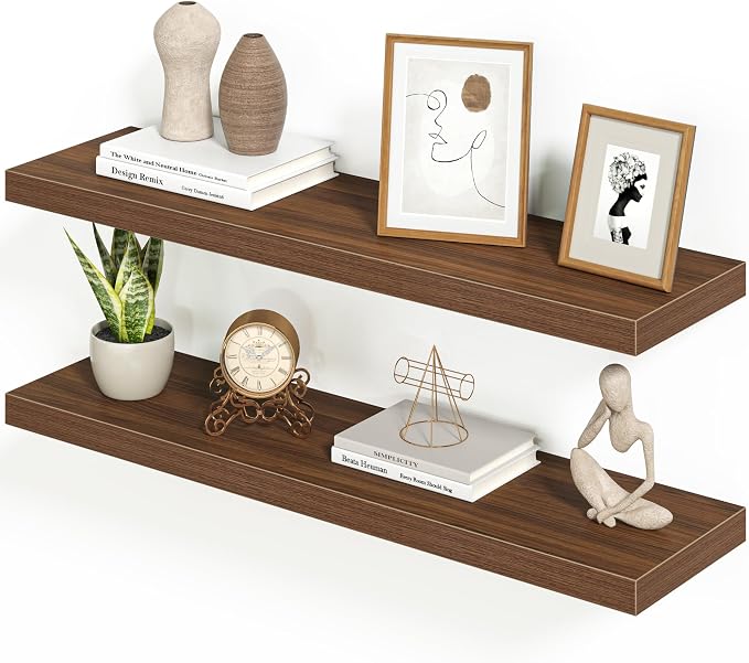 Heimlove Floating Shelves for Wall 36 Inches Long,9.3" Deep Walnut Floating Shelf Set of 2,Wall Mounted Shelves for Bathroom Bedroom Living Room Kitchen Office,Shelf for Books Storage,Home Decor