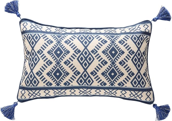 bilin gaier Designer Vintage Linen Throw Pillow Cover,20"x12"-Suqing D | Vintage Elegant Rectangular Blue Pillow Cover,Concealed Zipper Design,Sofas,Bedroom,Living Room,Dining,Lounge Chairs