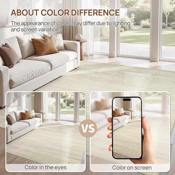 UERMEI 9x12 Washable Area Rug - Neutral Modern Abstract Living Room Rugs, Non-Slip Soft Large Indoor Floor Carpet for Bedroom Home Office & Under Dining Table Decor, Brown/Beige