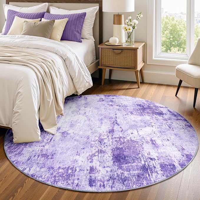RELEANY Washable Area Rugs 4ft Non-Slip Modern Abstract Soft for Living Room Entryway Bedroom Nursery, Print Pattern, Purple Gray Pink White