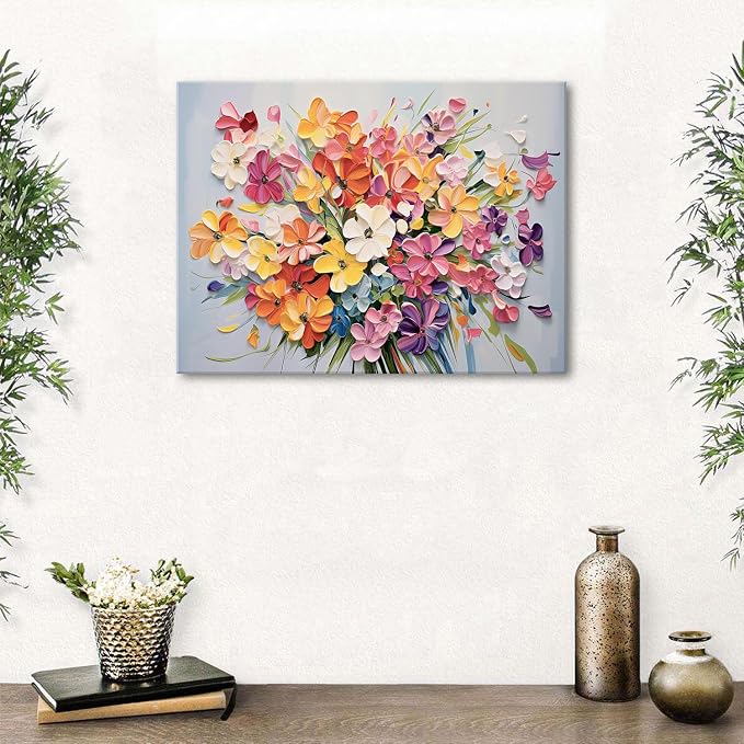 Daisy Flower Canvas Wall Art Watercolor Floral Picture Wall Decor for Bedroom Abstract Wildflower Texture Print Painting Colorful Nature Botanical Poster Modern Artwork Bathroom Home Decoration 12x16”