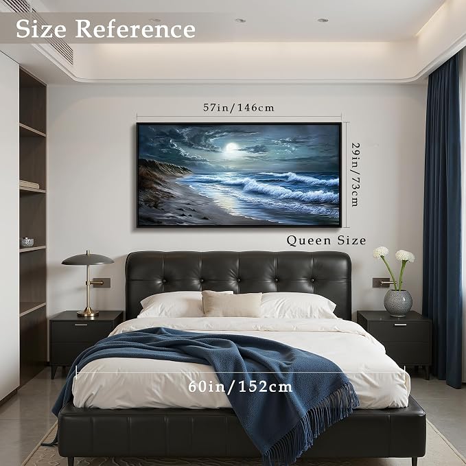 imjiayu Extra Large Wall Art, Beach Wall Art, Coastal Wall Decor, Ocean Wave Framed Art, Modern Blue Grey Seascape Prints, Nature big Paintings for Living Room Dining Room Home Office Hotel 29"x57"