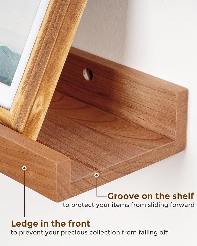 Axeman Cherry Picture Ledge Shelf, 55 Inch Floating Shelves Set of 2, Solid Wood Wall Shelves with Lip, Wall Decor Storage for Bedroom Living Room Bathroom Kitchen Nursery Photo, Natural Cherry