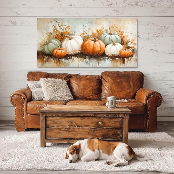 Ggaafet Autumn Pumpkin Wall Art for Bedroom Canvas Oil Painting Prints Beautiful Fall Still Life Art Deco Retro Rustic Artwork Office Farmhouse Dining Room Decor