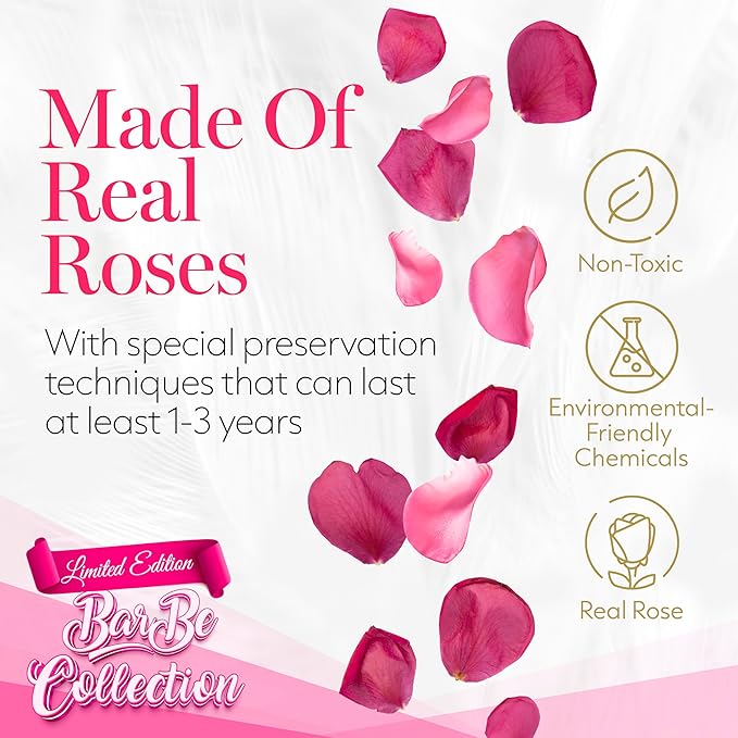 GLAMOUR BOUTIQUE 7 Flower Forever Heart Shape Box, Eternal Preserved Roses Gift for Her, Lasting Flowers, Petite Floral Heart Box for Birthday, Anniversary Valentine’s Day, Velvet Pink (Color-Treated)