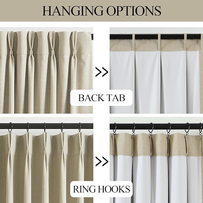 Vision Home Sand Pinch Pleated Full Blackout Curtains Linen Blended Room Darkening Window Curtains 90 inch for Living Room Bedroom Thermal Insulated Pinch Pleat Drapes with Hooks 2 Panel 40" Wx90 L