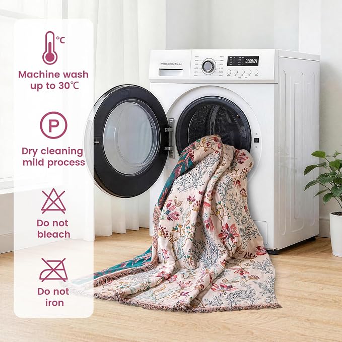 MSGKV Boho Throw Blanket for Bed 60"x80" Floral 100% Cotton Couch Blanket Summer Breathable Lightweight Farmhouse Flower Twin Size Blankets for Sofa Home Decor Muslin All Seasons