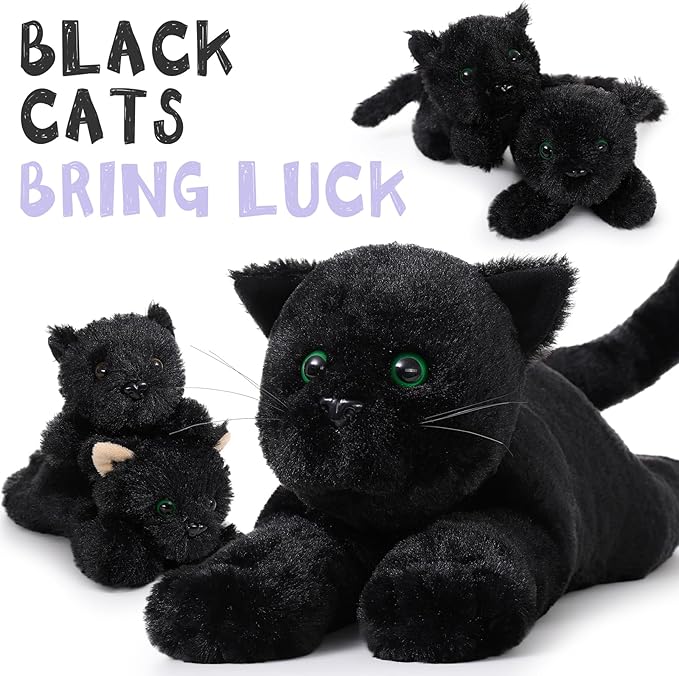 MaoGoLan 5Pcs Black Cat Plush with 4 Babies Inside - 20" Big Black Cat Stuffed Animals - Realistic and Soft Halloween Plushies Gift for Cat Lover,Women,Girls,Kids