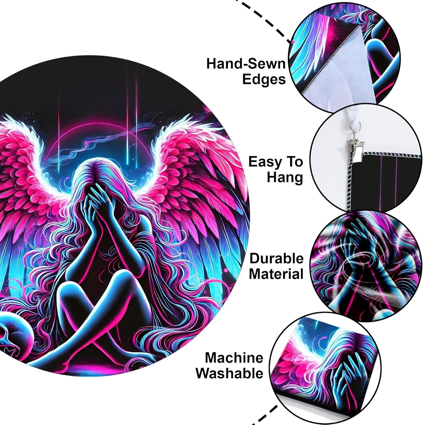 Blacklight Tapestry,WingTapestry Glow In The Dark,UV Reactive Black Light Upright Posters Wall Hanging for Bedroom Dorm Living Room Backdrop Decor (wing1, 59L" x 51W")