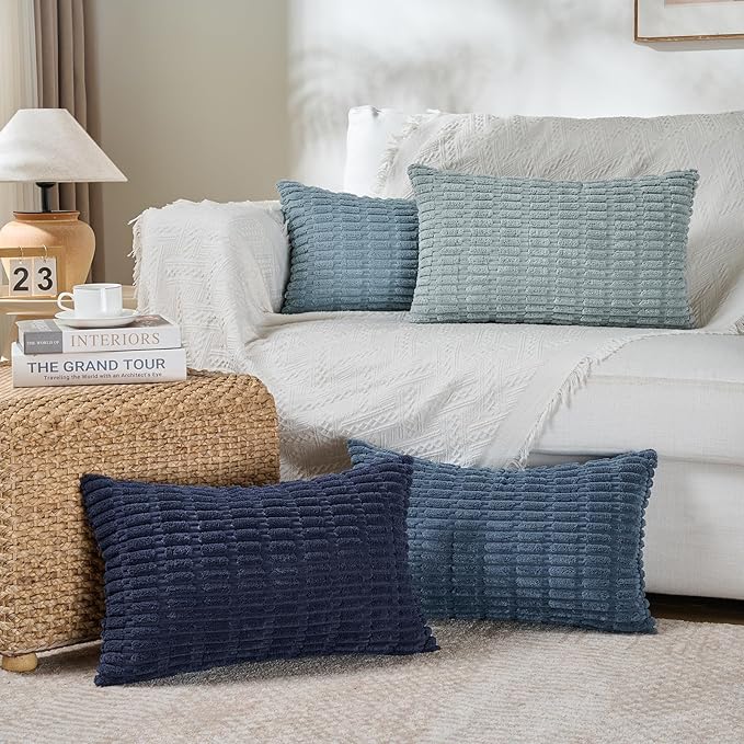 Fancy Homi 4 Packs Decorative Throw Pillow Covers for Living Room Couch Bed, Modern Farmhouse Boho Home Décor Accent Cushion Case, 24" x 12" (Pack of 4), Blue Series