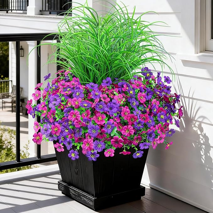 Artificial Flowers for Outdoors 14 Bundles UV Resistant Fake Flowers Daisy with Greenery Plants Faux Outdoor Flowers for Spring Summer Decoration Outdoor Faux Plants Home Window Porch Patio Yard