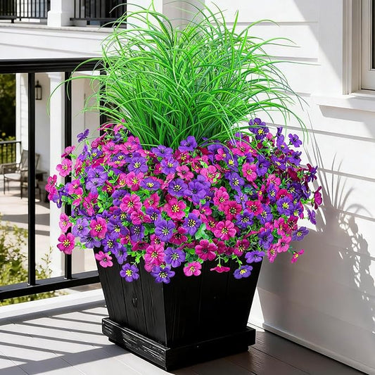 Artificial Flowers for Outdoors 14 Bundles UV Resistant Fake Flowers Daisy with Greenery Plants Faux Outdoor Flowers for Spring Summer Decoration Outdoor Faux Plants Home Window Porch Patio Yard