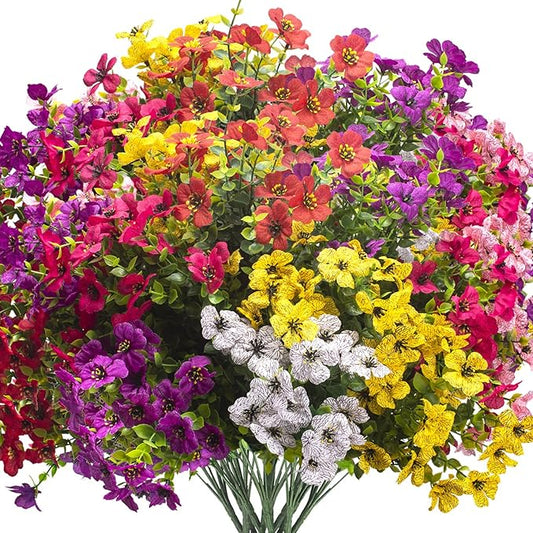 Grunyia Artificial Fake Flowers for Outdoor Decoration, 16 Bundles Faux Silk Colorful UV Resistant Realistic for Outside Porch Patio Home Yard Garden Planters Pots Window Box (Mix(6 Color))