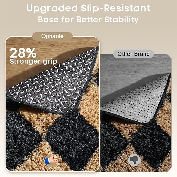 Ophanie Black & Beige Diamond Checkered Rugs for Living Room Bedroom, Large Rhombus Fluffy Soft Fuzzy Area Rugs, Plush Shaggy Bedside Floor 8x10 Carpet for Kids Baby Teen Dorm Home Decor Aesthetic