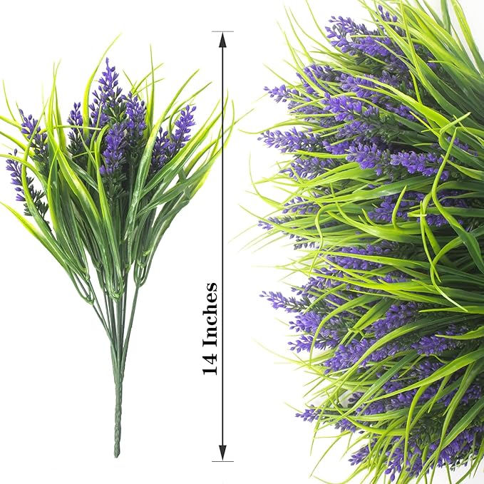 Grunyia 20 Bundles Artificial Plants Outdoor Fake Monkey Grass with Flowers (Purple)