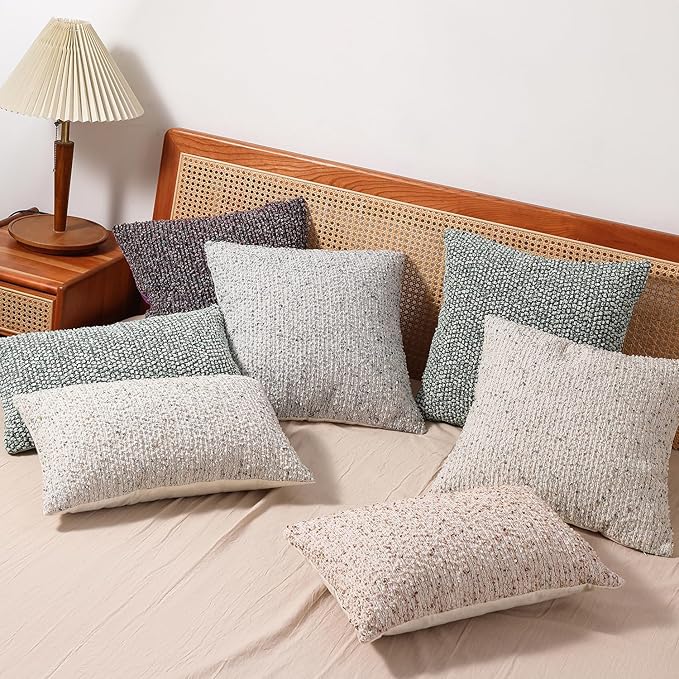 DEZENE Striped Throw Pillow Covers 18x18 Set of 2 Colorful PurpleTextured Boucle Chic Morden Boho Accent Farmhouse Square Decorative Couch Pillow Covers for Home Decor Bed Sofa Living Room