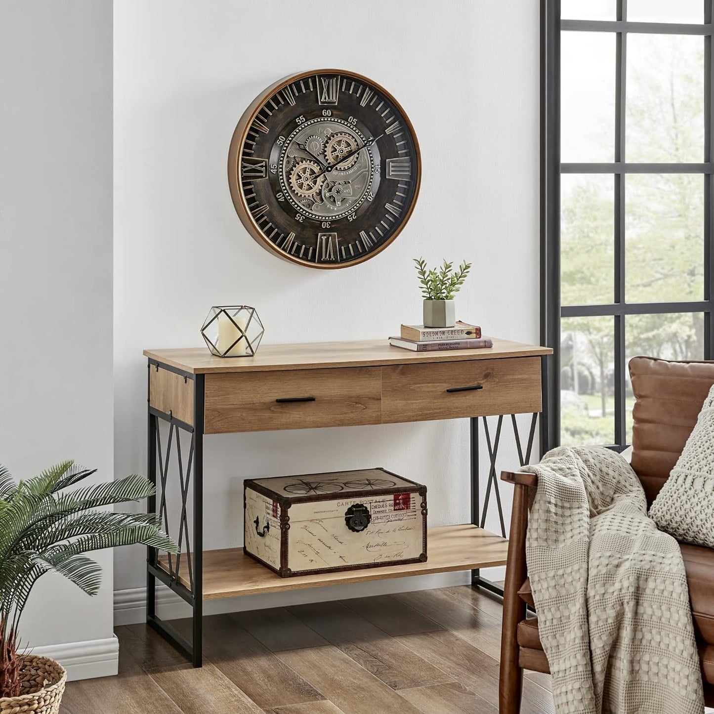 CLXEAST 24 Inch Large Moving Gear Wall Clock for Farmhouse Living Room Decor,Vintage Industrial Bronze Gold Metal Wall Clock for Home Office,House Warming Gifts New Home