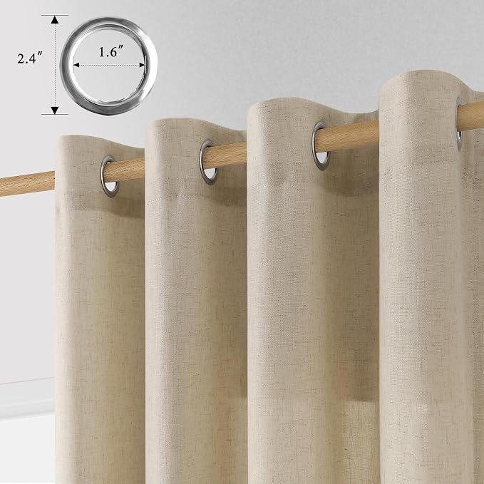 Aersas Taupe Burlywood Grommet Linen Curtains 102 Inches Long for Living Room Dining 2 Panels Light Filtering Boho Farmhouse Large Window Drape Flax Burlap Textured for Sliding Glass Door Bedroom