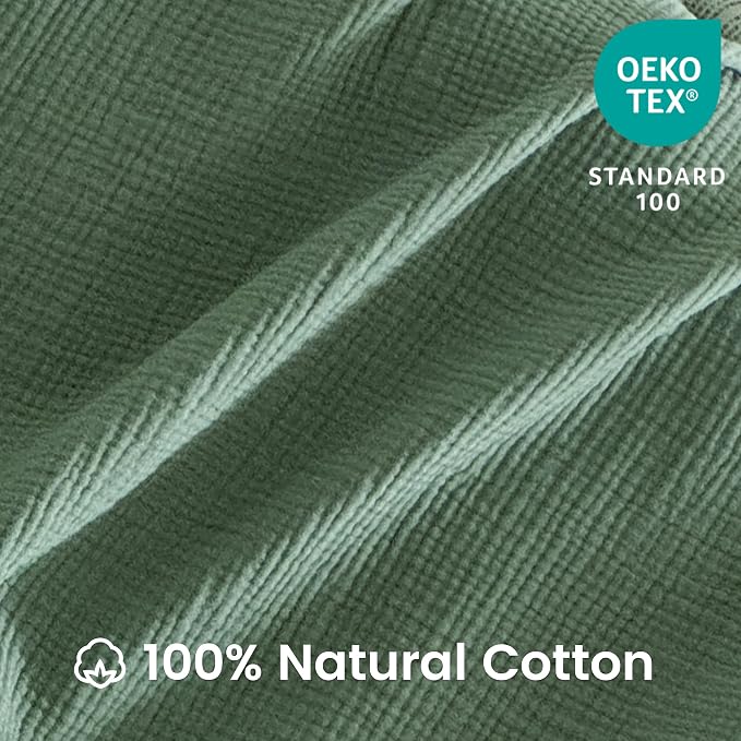 FALUCA Cotton Muslin Cooling Reversible Blanket Queen Size for Bed, Couch, Four Layers Blanket, Soft Lightweight Cozy Breathable Farmhouse Decoration for Summer, Light Green