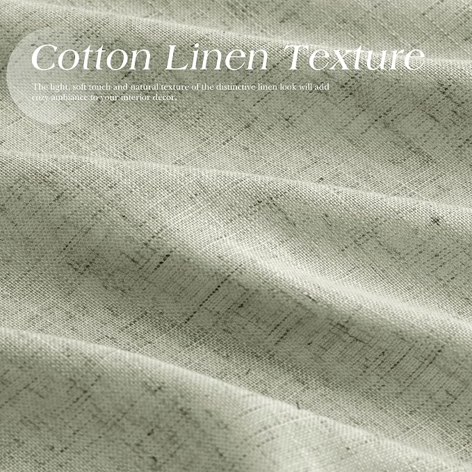 Sage Green Linen Curtains 120 Inch Length for Living Room 2 Panels Set Soft Thick Textured Grommet Design Semi Sheer Light Filtering Window Curtain Drapes Burlap Look Rustic Farmhouse Decor 52x120