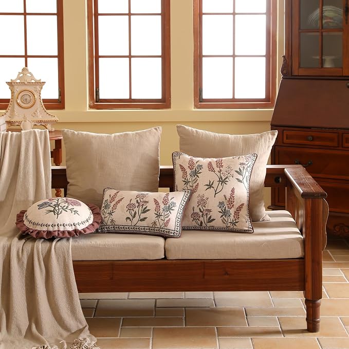 ISAENNE Designer Vintage Linen Throw Pillow Cover,18"x18"-Helena A | Elegant French Square Decor Pillow Cover,Concealed Zipper Design,Floral Pattern,Sofas,Bedroom,Living Room,Lounge Chairs