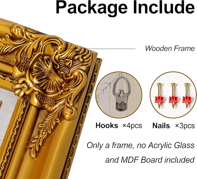 Classic 11x 14 inch Picture Frames: Ornate Gold 11x 14 Poster Frames for Canvas Photo Painting, Artwork, Wooden Antique Gallery Wall Frames without Acrylic Glass and Backing