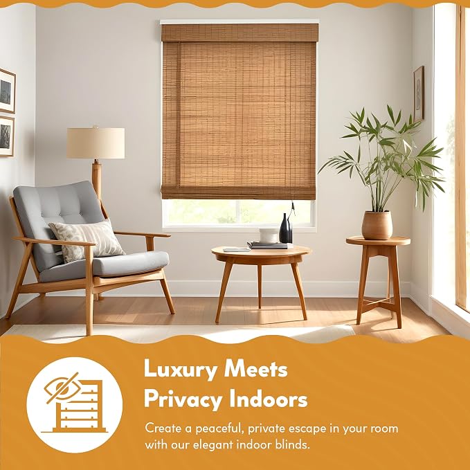 Radiance Cordless Bamboo Roman Shades for Windows - Flatstick Bamboo Blinds for Semi-Private Light Control - Easy to Lift & Fold Up Window Shades - Cocoa - 27 in. W x 64 in. L - (2216302E)