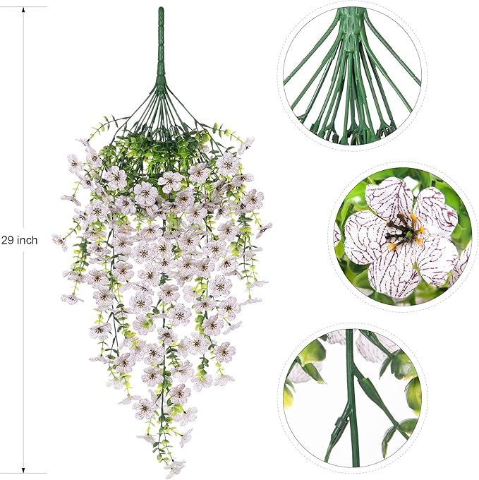 Ammyoo Artificial Hanging Flowers for Outdoors Faux Plants Decoration, 2 Packs Fake Silk Daisy Flower Realistic Outdoor Flowers UV Resistant Porch Patio Window Yard Outside Decor(White)