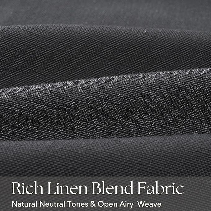Pinch Pleated Black Curtains 120 inches Long 2 Panels for Living Room Textured Semi Sheer Pinch Pleat Linen Drapes 120 Inch Length with Hooks Rings Black Sliding Door Curtain Light Filtering 10 ft