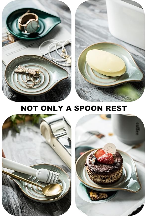 LAUCHUH Spoon Rest, 5" Large Spoon Holder for Stove Top Ceramic Spoon Rest Heat-Resistant Spatula Rest for Kitchen Utensils, Ladle, Coffee Spoons, Cooking Spoons, Spatula, Tongs, Unique Gray
