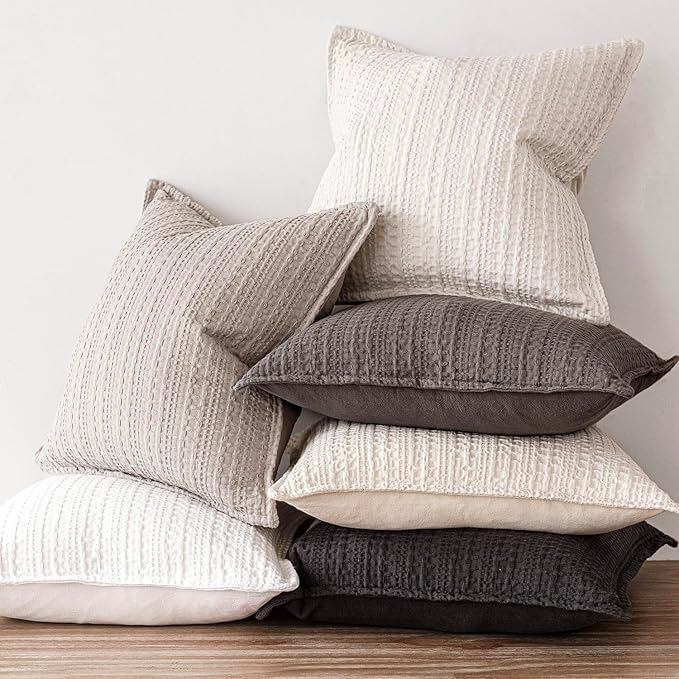 Foindtower Set of 2 Decorative Cotton Waffle Weave Throw Pillow Covers Euro Shams Cushion Covers Accent European Pillowcase for Bed Couch Sofa Bedroom Living Room Home Decor 22×22 Inch Dark Grey