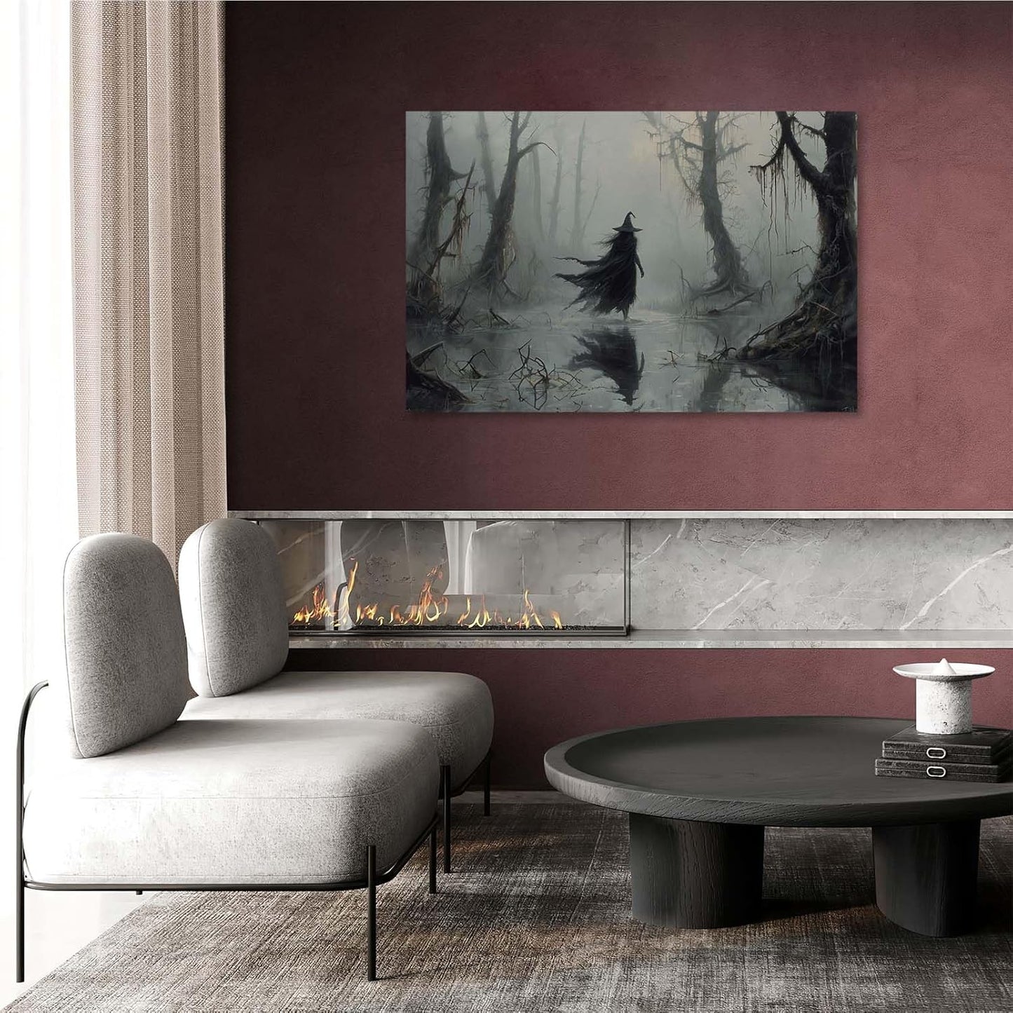 JFHCQJPK Vintage rustic swamp witch poster dark moody wall art gothic horror season halloween print for home decor retro dark moody painting28x40in Frameless