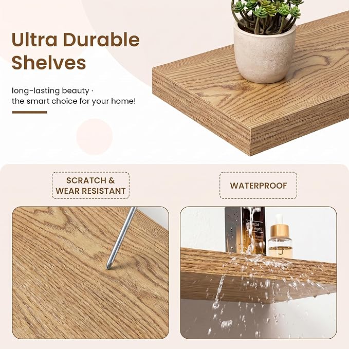 Marsmiles 36in Floating Shelves for Wall, 36" W x 9.25" D x 1.25" H, 2 Pack Long Wall Mounted Engineered Wood Shelves with Invisible Brackets for Living Room, Bedroom, Bathroom, Kitchen, Cedar