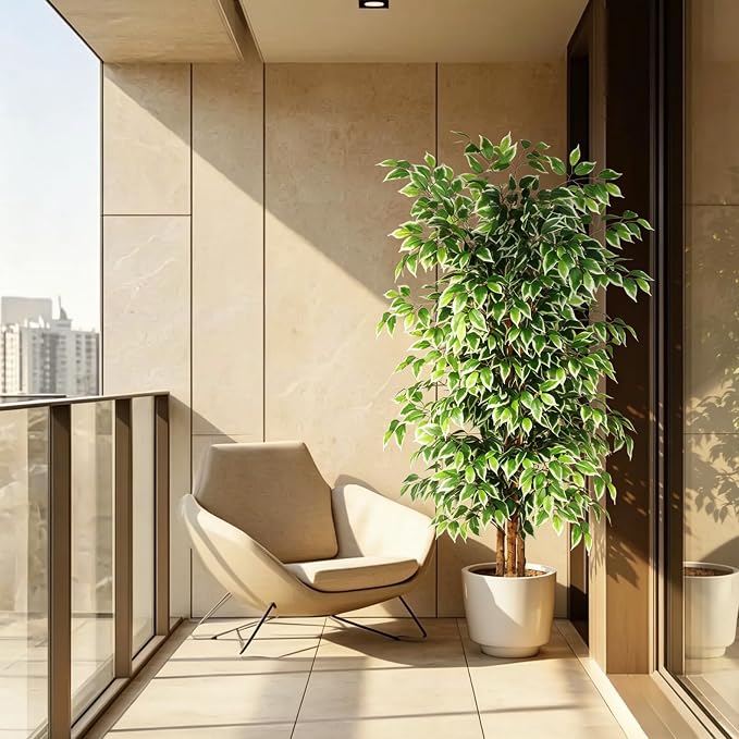 GTIDEA 6ft Ficus Artificial Tree, Tall Faux Trees Indoor with Natural Trunk and Fake Silk Tree Fake Plants for Home Decor Living Room Outdoor Balcony House Office (NO VASE Included)