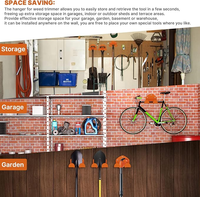 FLEXI RODS Garage Organization Weed Eater Holder Shed Organizer, Trimmer Rack Garden Power Tool Hanger for Grass Lawn Mower, 2 Pack