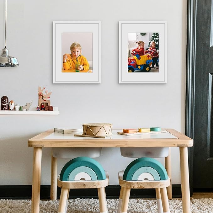 Picrit 12x16 Picture Frame Set of 12, Display 8.5x11 with Mat or 12x16 without Mat, Photo Frames for Wall Mounting Display, White
