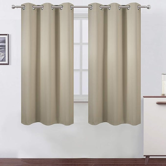 LEMOMO Beige Blackout Curtains 34 x 63 Inch Length/Set of 2 Curtain Panels/Thermal Insulated Room Darkening Blackout Curtains for Bedroom
