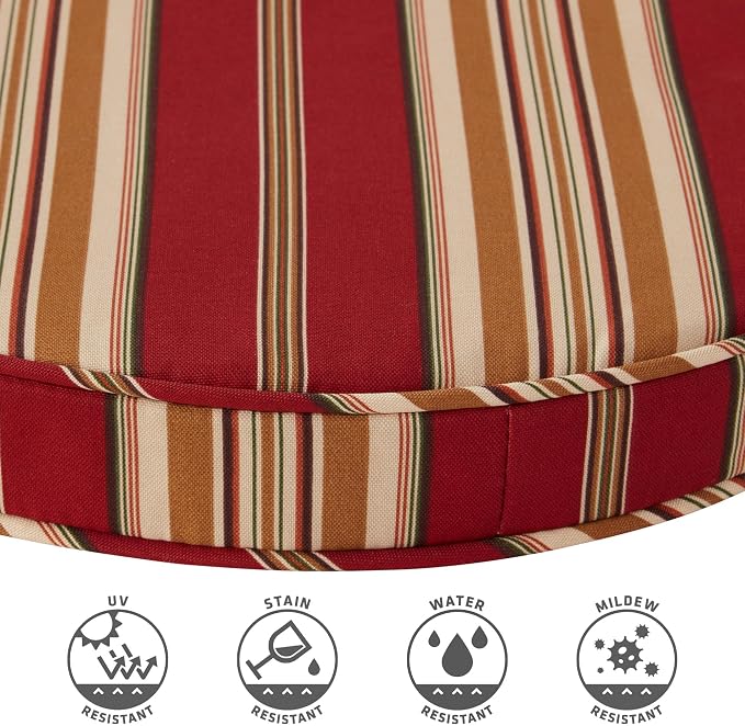 Set of 2 Outdoor 18 inch Round Patio Dining Chair Pads – Comfortable Fiber-Filled Seat Cushions with Ties, Reversible Polyester Fabric, Roma Stripe