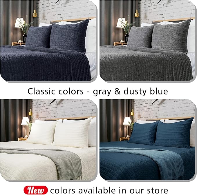 ELEGANT LIFE HOME Reversible Royal Cotton Velvet Pic-Stitch Bedding Quilt - King Size - 108'' x 92'' Dusty Blue