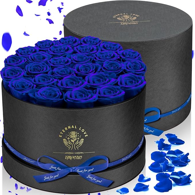 Impouo Forever Flowers, 27 Roses in A Box, Real Preserved Roses, Birthday Gift for Women, Mother's Day, Anniversary Blue Rose