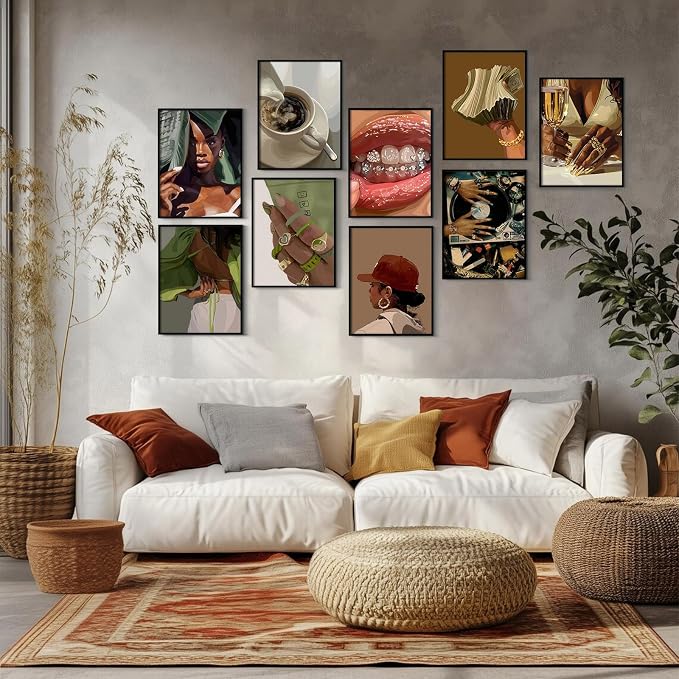 Black Woman Wall Art African American Canvas Wall Decor Black Girl People Poster Fashion Women Pictures Abstract Female Painting Boho Prints Urban Artwork for Bedroom Bathroom 12x16x9 Inch Unframed