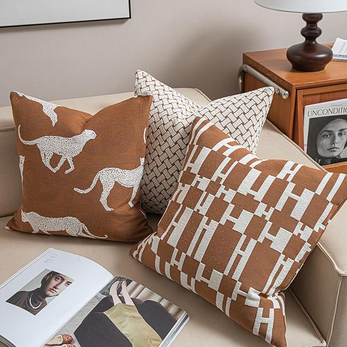 Croker Horse 22x22'' Inches Throw Pillow Cushion Cover - Leopard Cheetah Pattern Chenille Jacquard Embroidery Luxury Modern Fashion Style Couch Sofa Pillow Cover for Living Room Bedroom