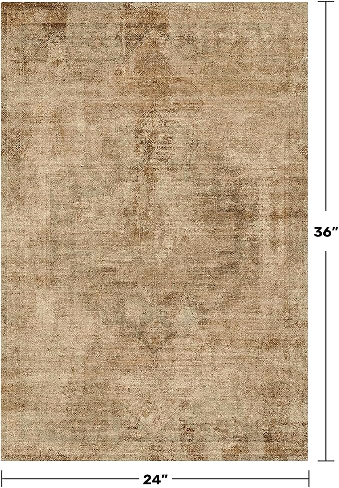 Washable 2x3 Small Entryway Rugs Indoor, Gold and Brown Area Rug for Kitchen, Bathroom, Farmhouse Medallion Indoor Décor, Non Slip Low Pile Stain Resistant Carpet