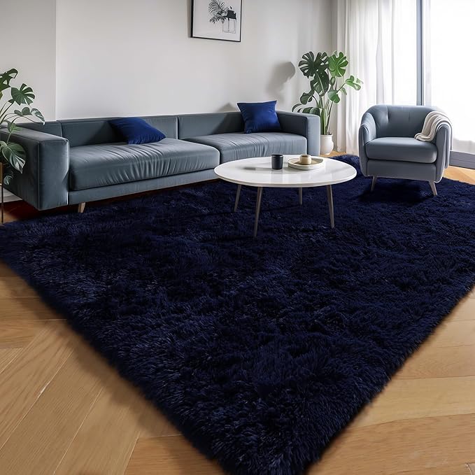 PAGISOFE Navy Blue Rug 4x6, Fluffy Dark Blue Rugs for Bedroom, Modern Indoor Carpets for Living Room, Non-Slip Carpet for Kids Boys Girls Teen Dorm Nursery Room Decor, Super Soft Bedside Rugs Blue