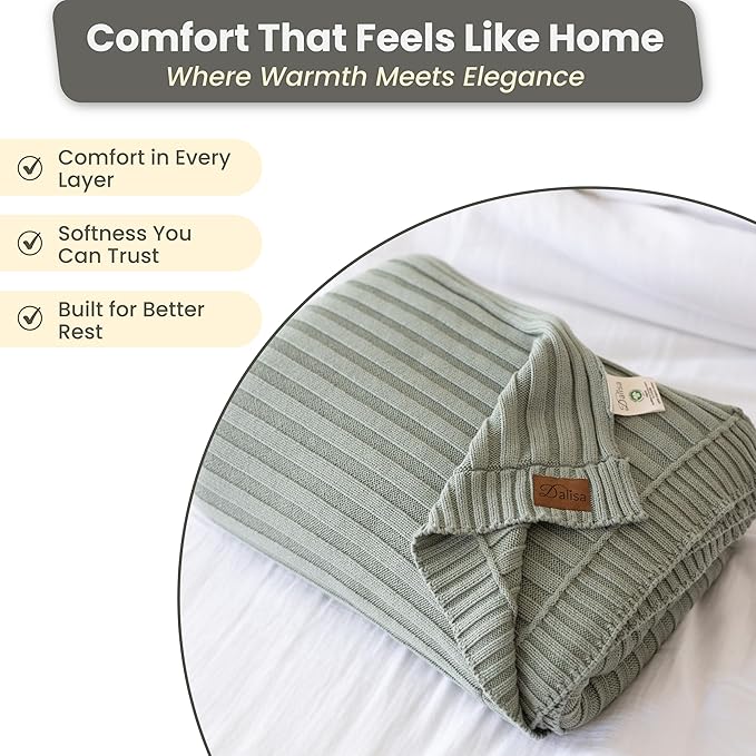 100% Organic Cotton Knit Blanket Denise -Soft and Lightweight, Breathable All-Season Throw for Bed, Sofa, or Lounge Area -GOTS Certified-Perfect for Home and Bedroom Styling (Green, 80x90)