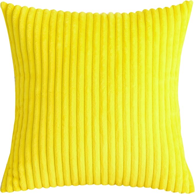 TangDepot Velvet Big Corduroy Pillow Covers 12x12 Yellow 2-Pack | Soft wide-stripe corduroy pillow cover, hidden zipper, machine washable, easy refresh, for bedroom living room indoor outdoor